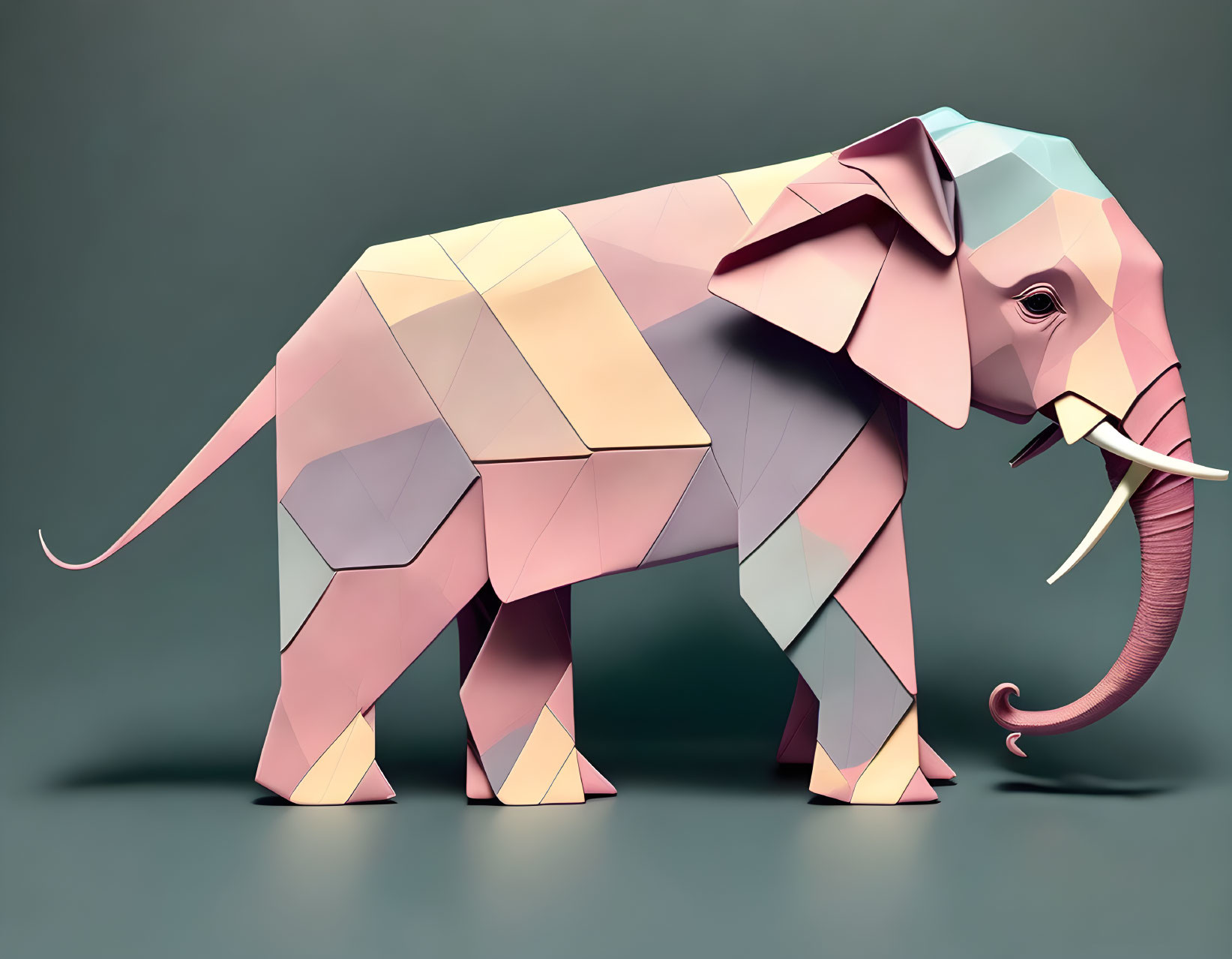 Colorful Stylized Polygonal Elephant Model in Pastel Shades