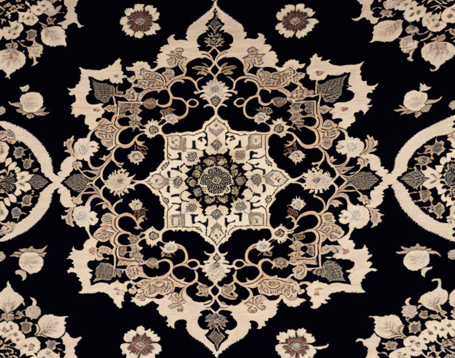 Symmetrical Floral Pattern in Beige, White, and Dark Tones