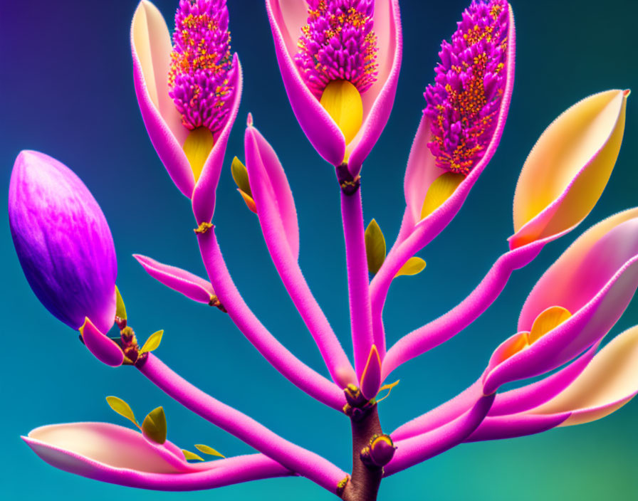 Colorful Magnolia Flowers Blooming on Branch