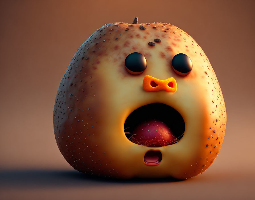 Anthropomorphic Startled Apple with Expressive Eyes and Mouth