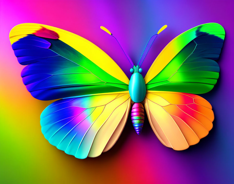Colorful Butterfly Artwork on Rainbow Background
