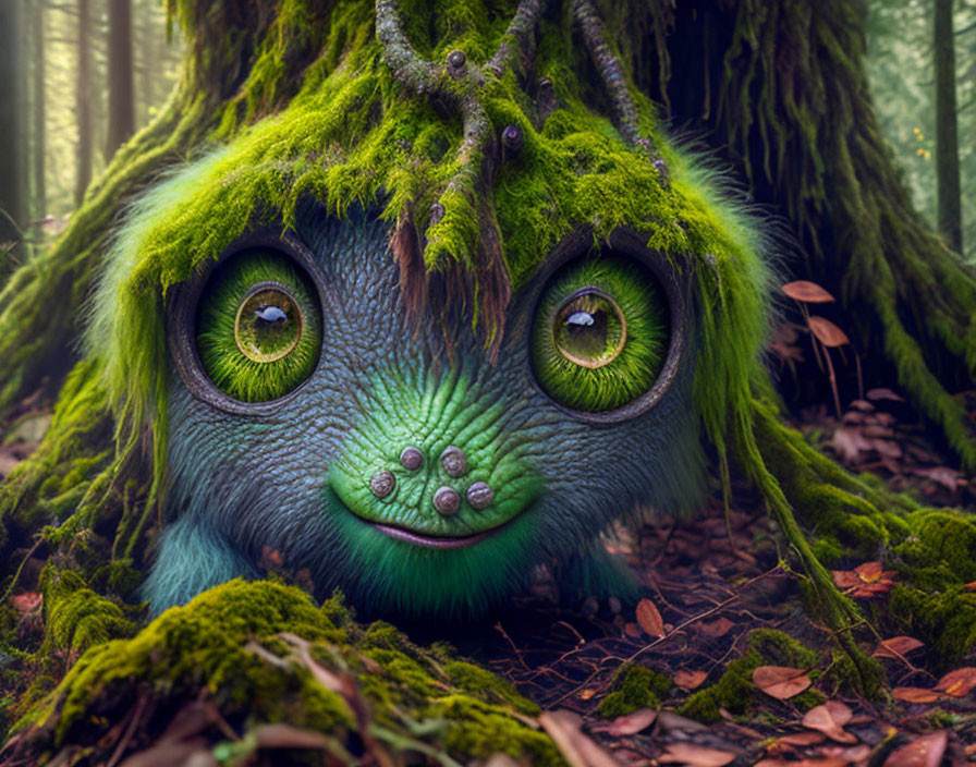 Mossy forest creature with captivating green eyes