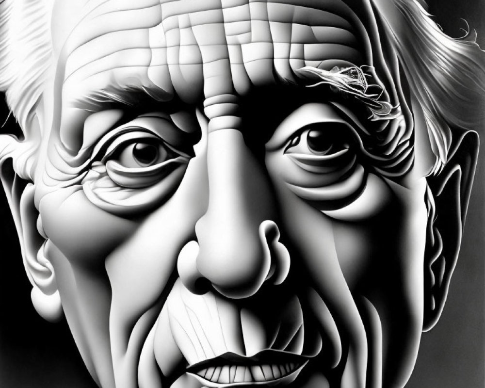 Detailed Monochromatic Hyperrealistic Elderly Man Portrait