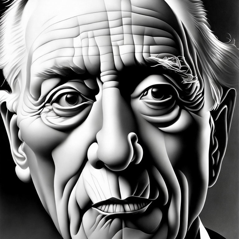 Detailed Monochromatic Hyperrealistic Elderly Man Portrait