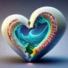 Surreal 3D Heart Frame with Aquatic Scene & Baby in Utero