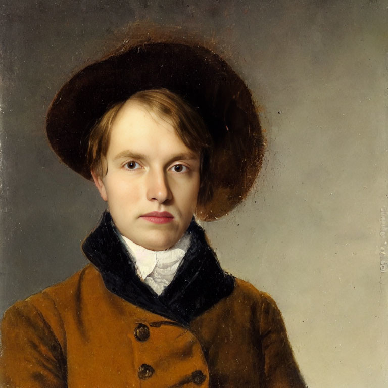 Portrait of young person in wide-brimmed hat and dark jacket