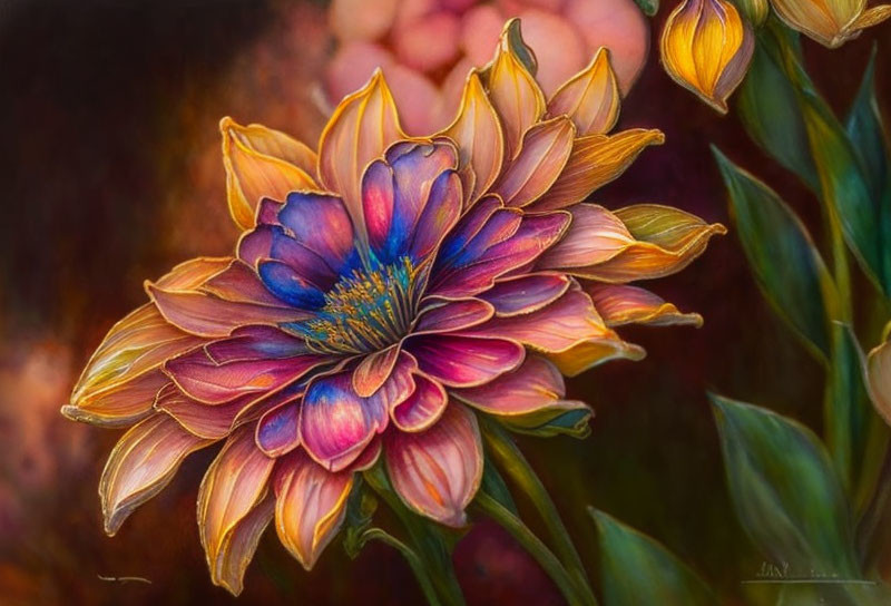 Multicolored Flower with Purple, Pink, Yellow, and Orange Petals