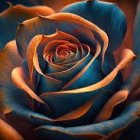 Vibrant blue and orange rose with water droplets - Digital enhancement