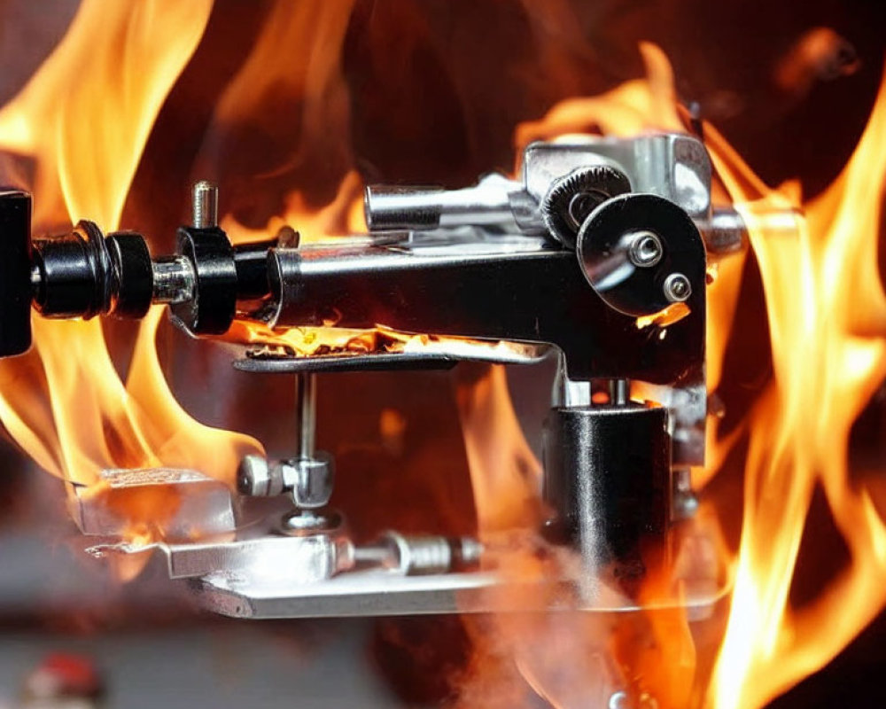 Miniature Metal Cannon Model Engulfed in Flames Artwork