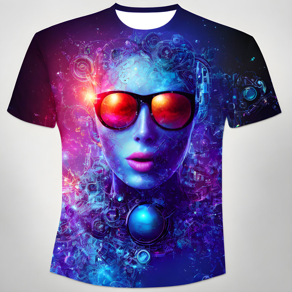 Futuristic Female Figure All-Over Print T-Shirt in Cosmic Motifs