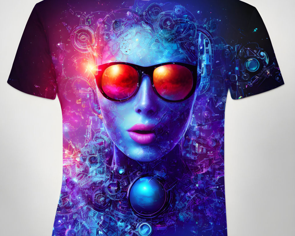 Futuristic Female Figure All-Over Print T-Shirt in Cosmic Motifs