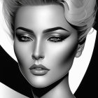 Monochrome portrait of stylized woman with makeup and short hair