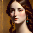 Classic Portrait of Woman with Dark Hair and Pearls in Soft Lighting