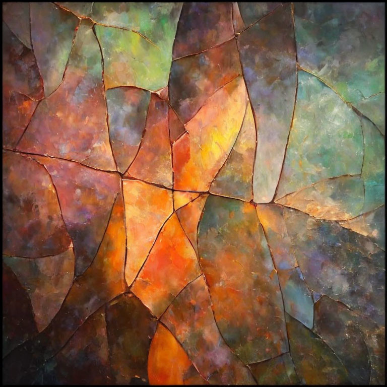 Colorful Abstract Painting: Irregular Shapes in Earth Tones