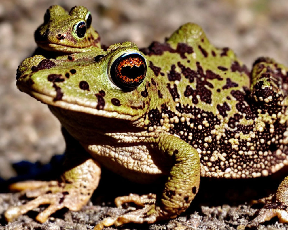 Detailed Image of Green and Brown Frog with Orange Eyes