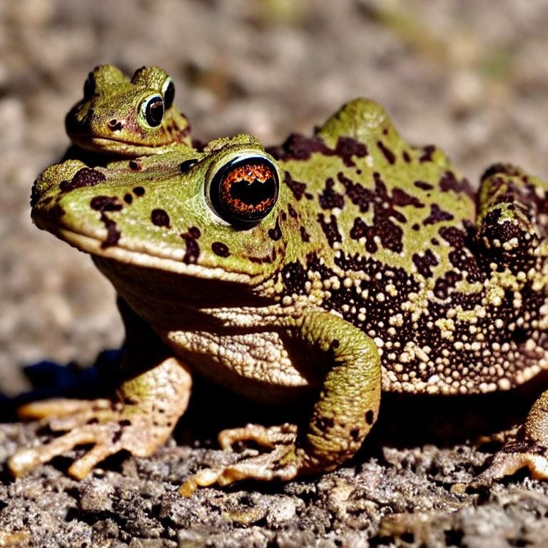 Detailed Image of Green and Brown Frog with Orange Eyes