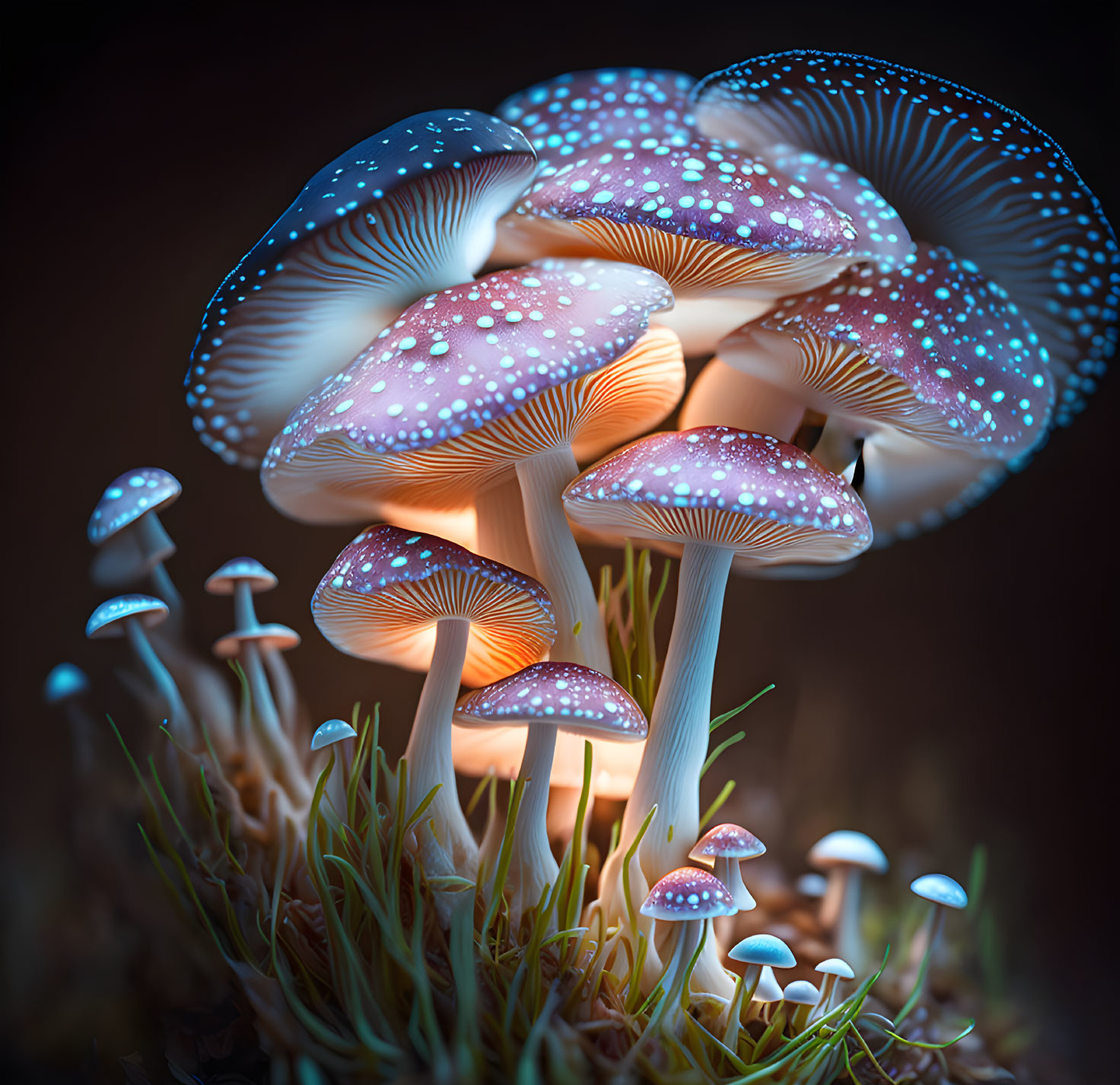 Glowing Bioluminescent Mushrooms in Dark Fantasy Woodland