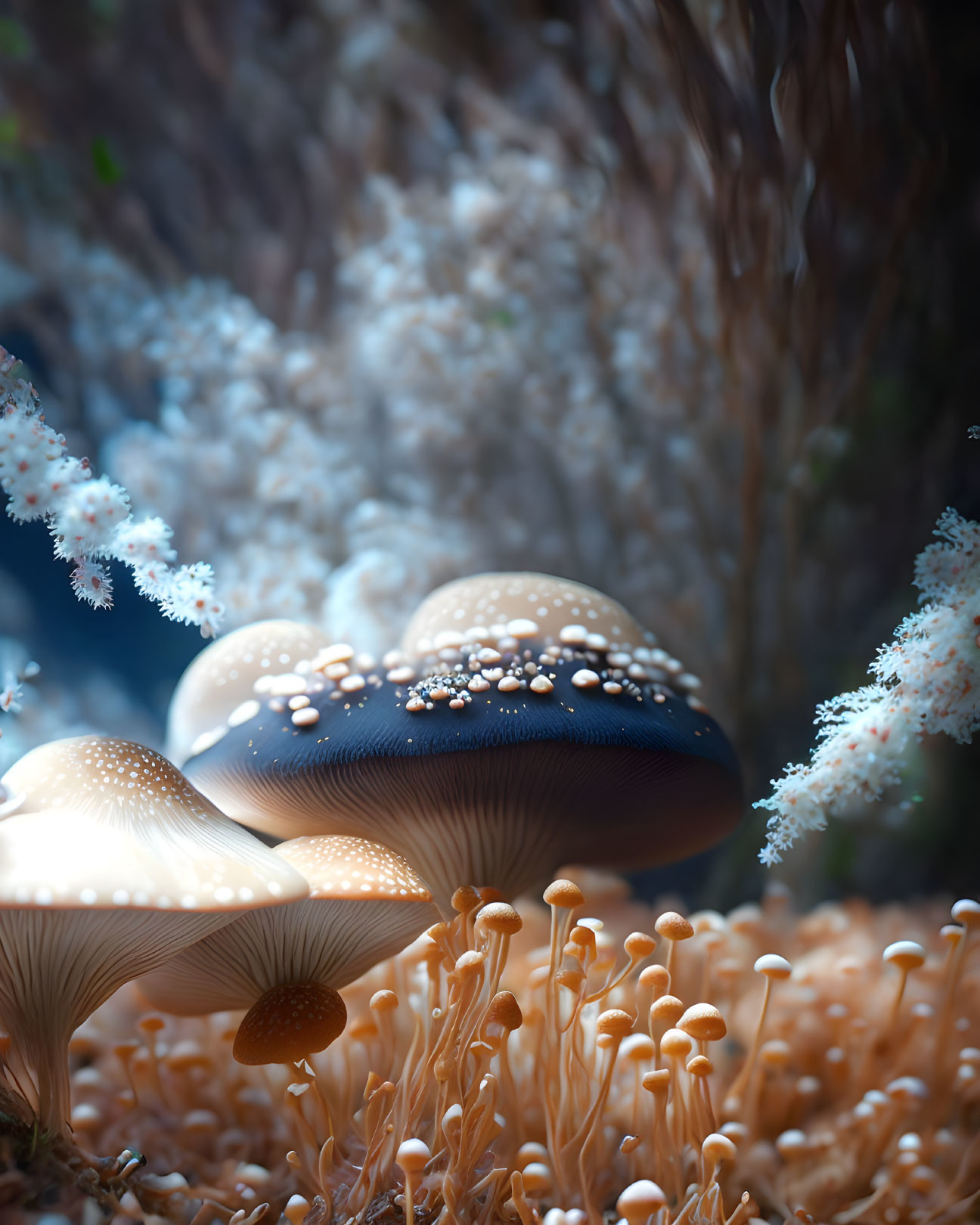 Colorful Mushrooms and White Corals in Underwater Setting