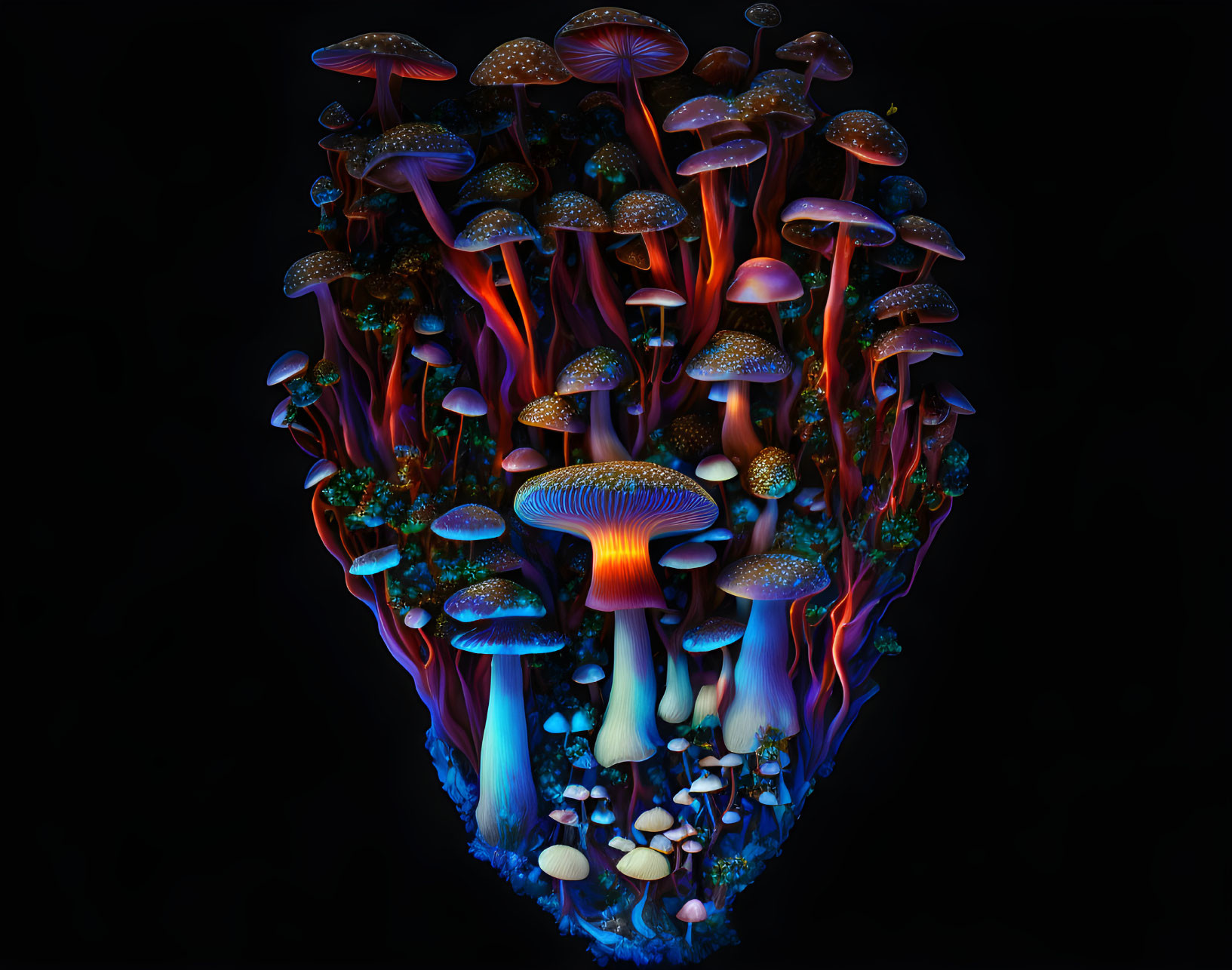 Colorful Floating Island with Bioluminescent Mushrooms