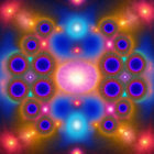 Symmetrical glowing rings in blue and purple with pink and orange highlights