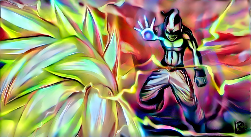 Kid Buu Blasting SSJ3 Goku (Psychedelic Style)