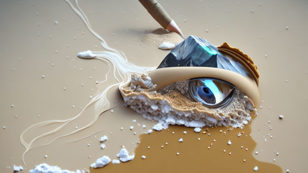 Mountain Peak Eye Emerging from Creamy Liquid and Biscuit Layers