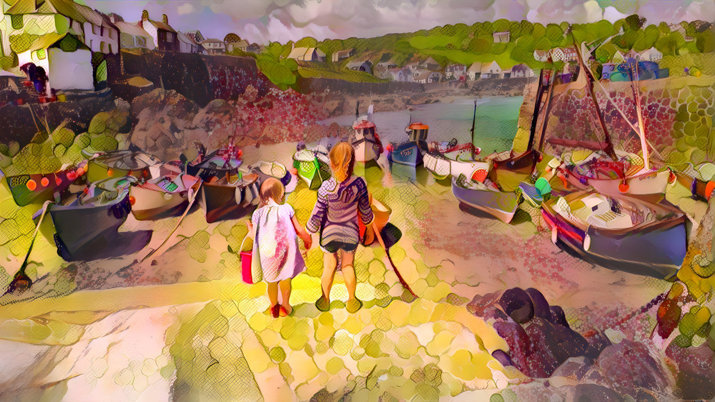 Girls in Coverack, Postcard. 4  