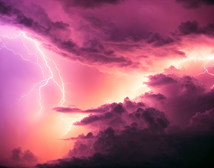 Vivid Purple Sky with Tumultuous Clouds and Lightning