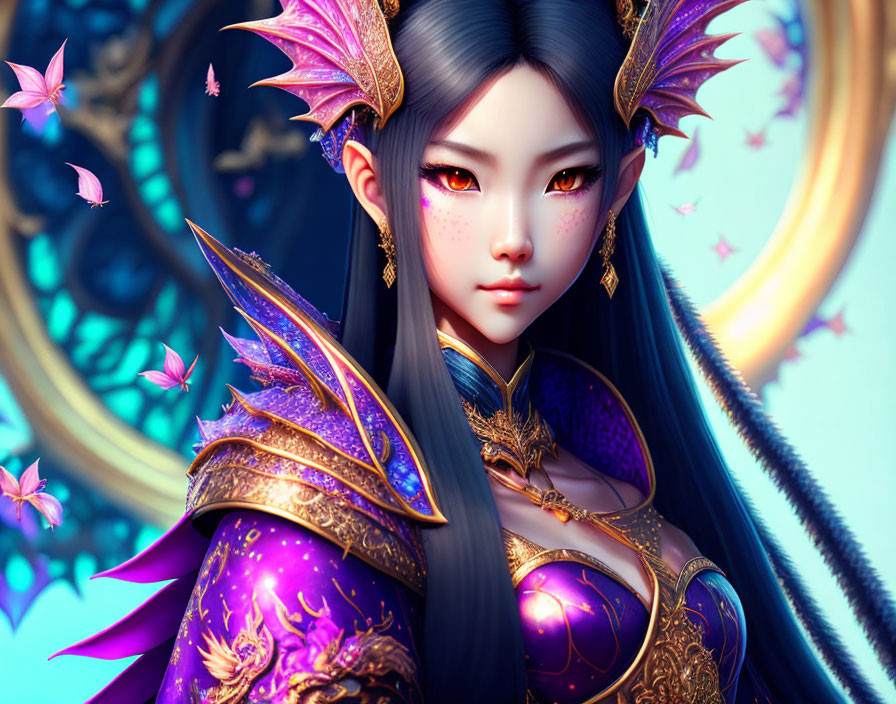 Fantasy digital artwork of female character in ornate armor