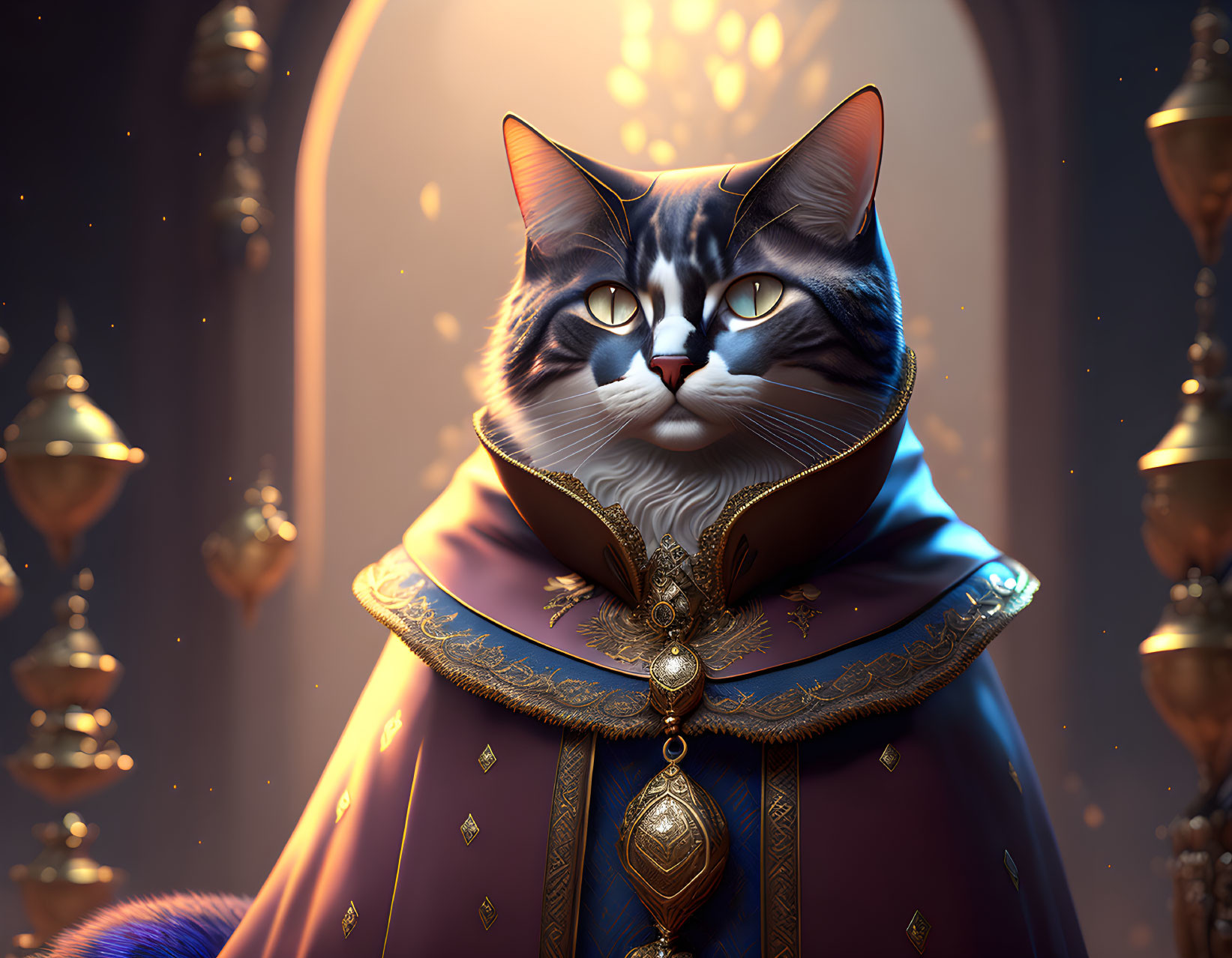 Regal cat digital artwork in intricate royal attire