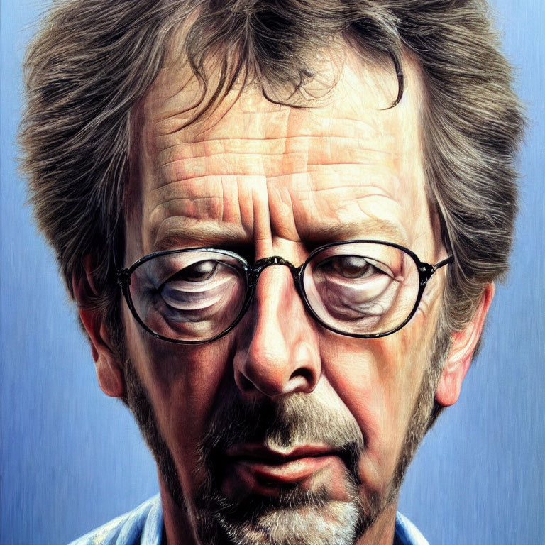 Detailed Hyper-Realistic Portrait of Middle-Aged Man with Glasses and Stubble