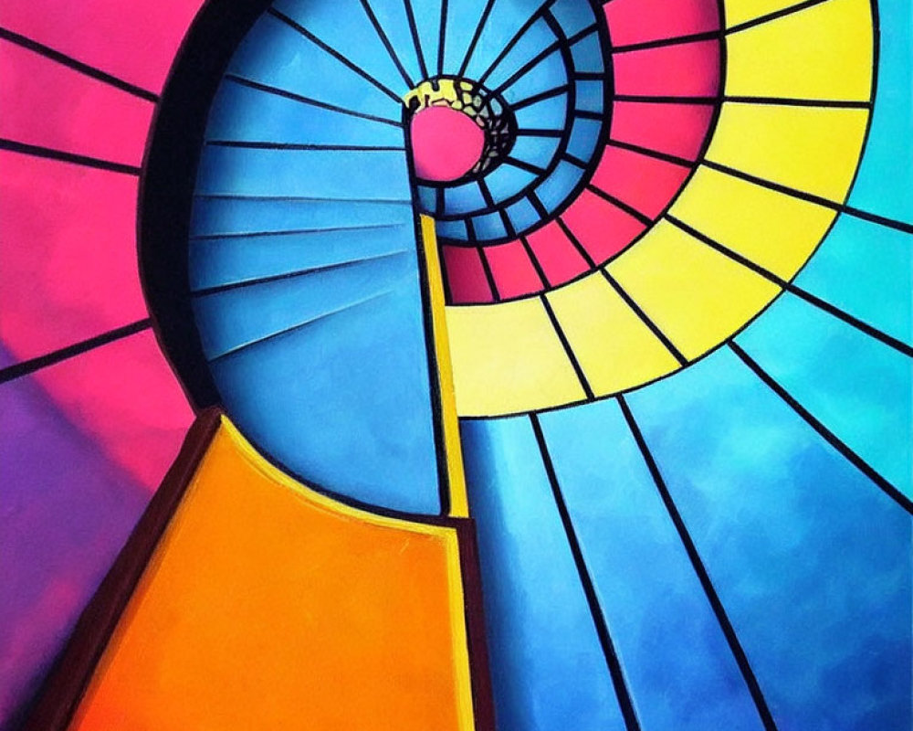 Colorful Abstract Painting: Spiral Staircase on Vibrant Background