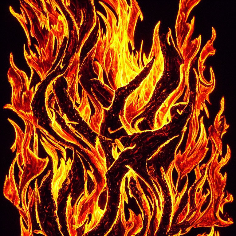 Vibrant Orange and Yellow Flames on Dark Background