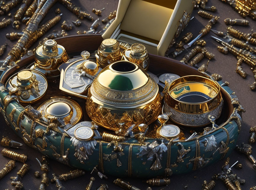 Luxurious Collection of Gold-Trimmed Objects with Intricate Designs