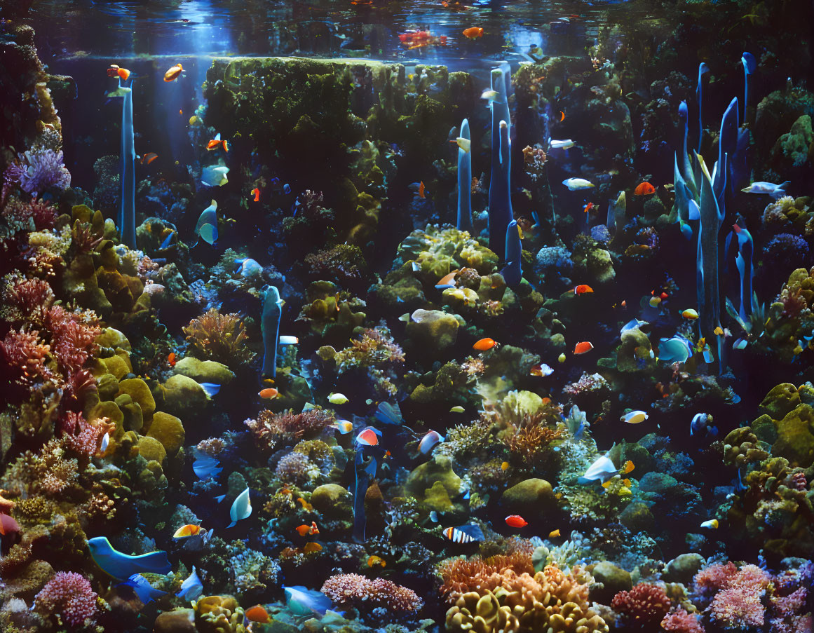 Colorful Underwater Scene with Tropical Fish and Corals