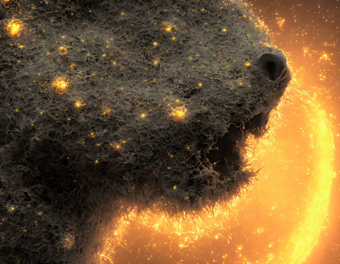 Detailed Abstract Cosmic Bear Head with Star Network on Bright Background