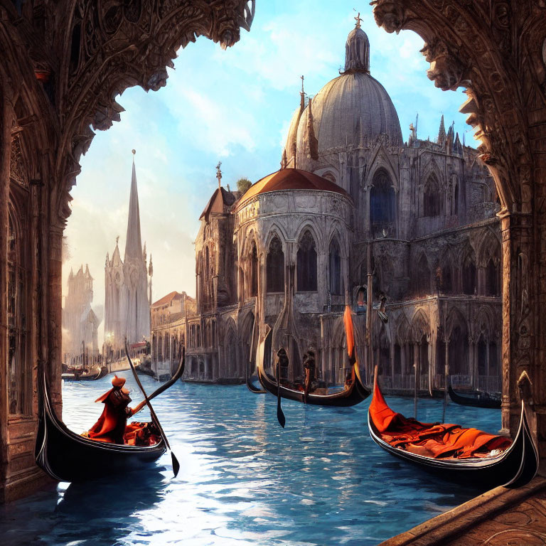 Venice Gondolas Glide Under Ornate Gothic Arches