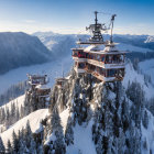 Snowy Mountain Peak Pagoda Complex in Winter Landscape