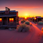 Sunset bathes Wild West town in warm light