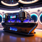 Modern Espresso Machine in Futuristic Cafe Setting with Large Coffee Cup