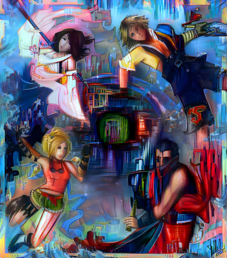 Yuna, Rikku, Auron, & Tidus (Abstract Style)