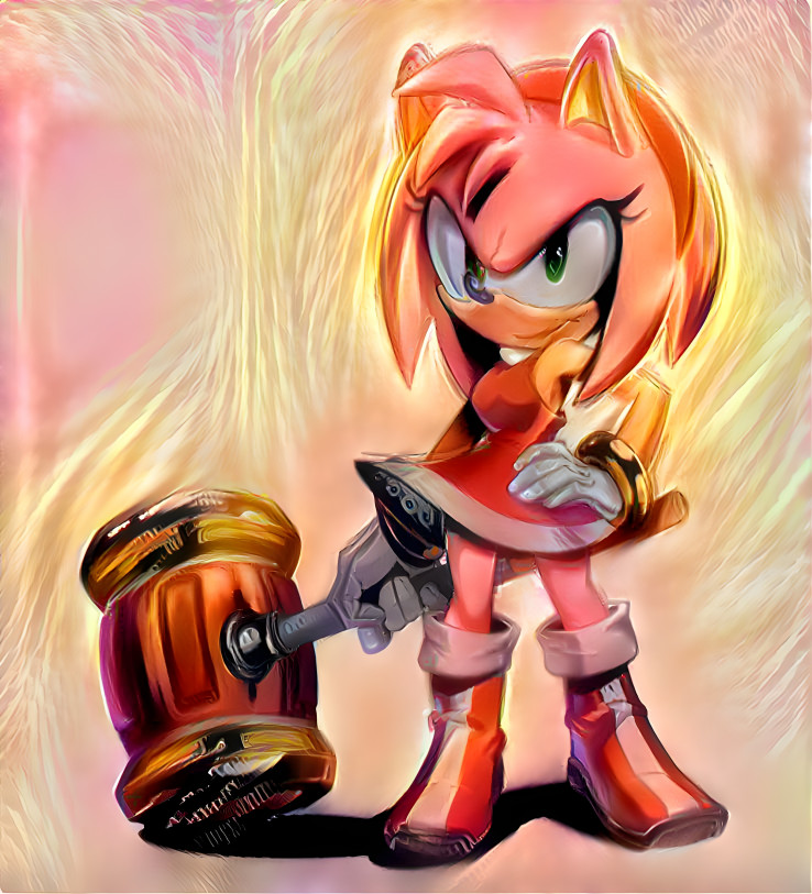 Amy Rose with Hammer (Pink & Yellow Background)