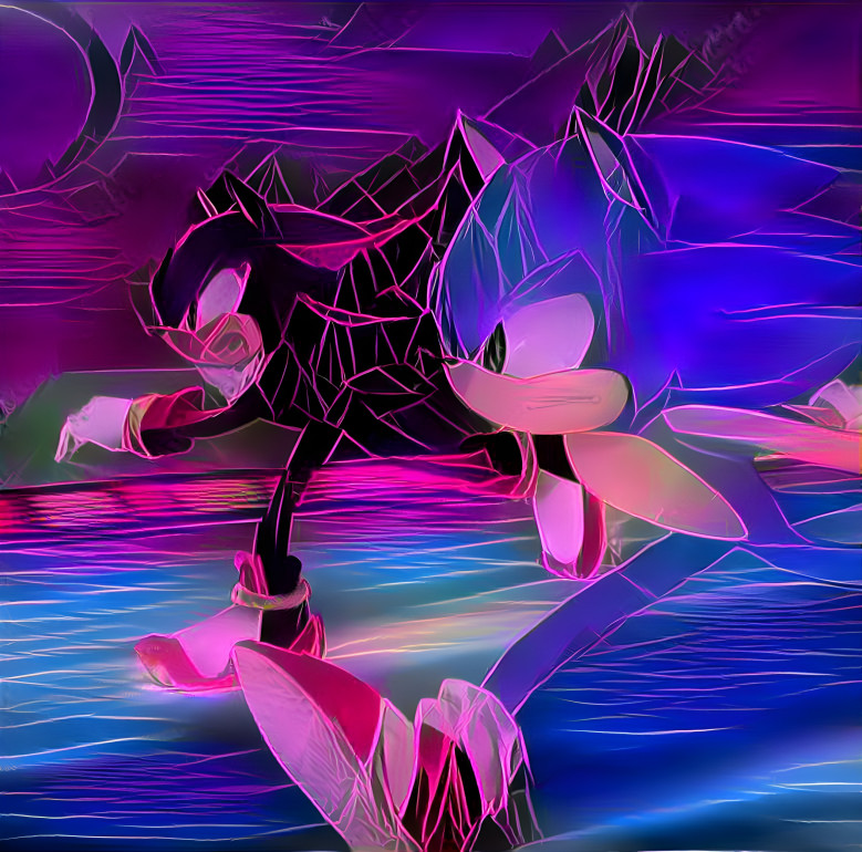 Shadow & Sonic Racing (80s Digital Scape Style)