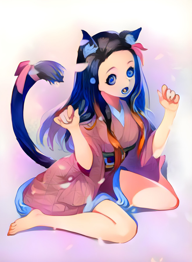 Catgirl Nezuko with Weird Face (Blue Glow Style)