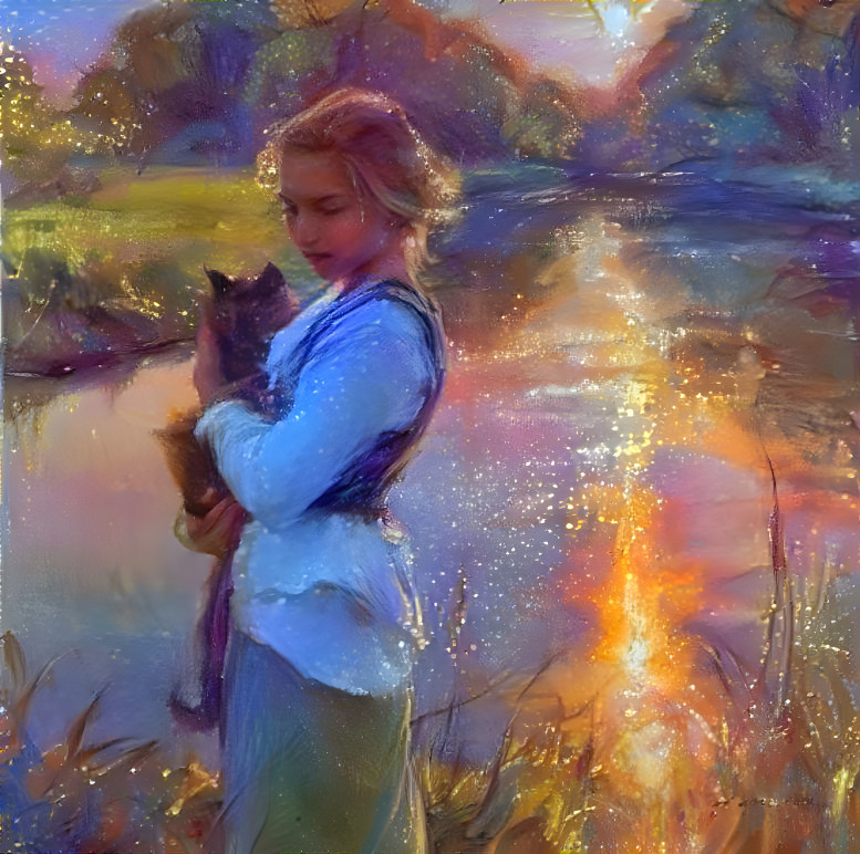 Girl with her cat