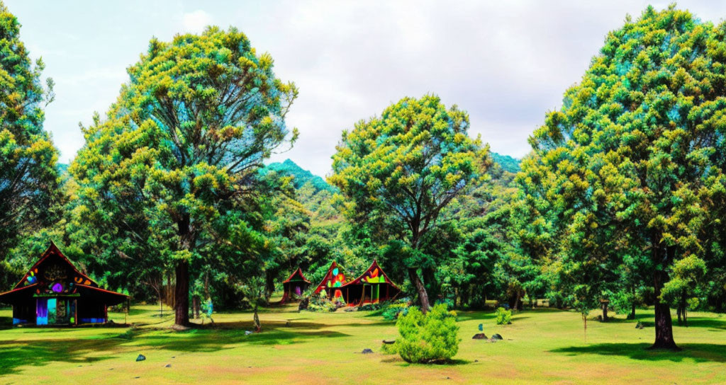 Vibrant Trees and Playground in Lush Green Park