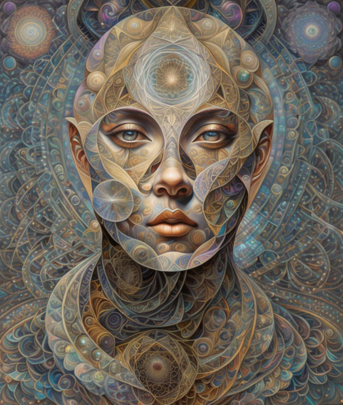 Intricate cosmic patterns on a serene face