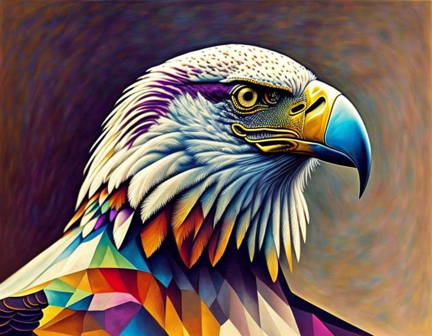 Vibrant geometric abstract art of an eagle with colorful patterns