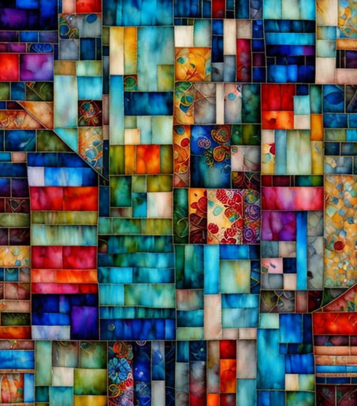 Vibrant Mosaic Pattern with Blues, Reds, Greens, and Yellows