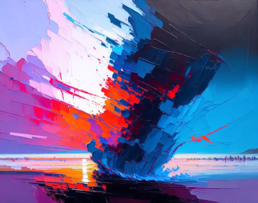 Colorful Abstract Artwork: Explosive Blues, Reds, and Whites